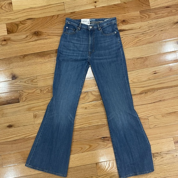 Hugo Boss high rise 70s flare jeans in medium blue - Picture 1 of 8